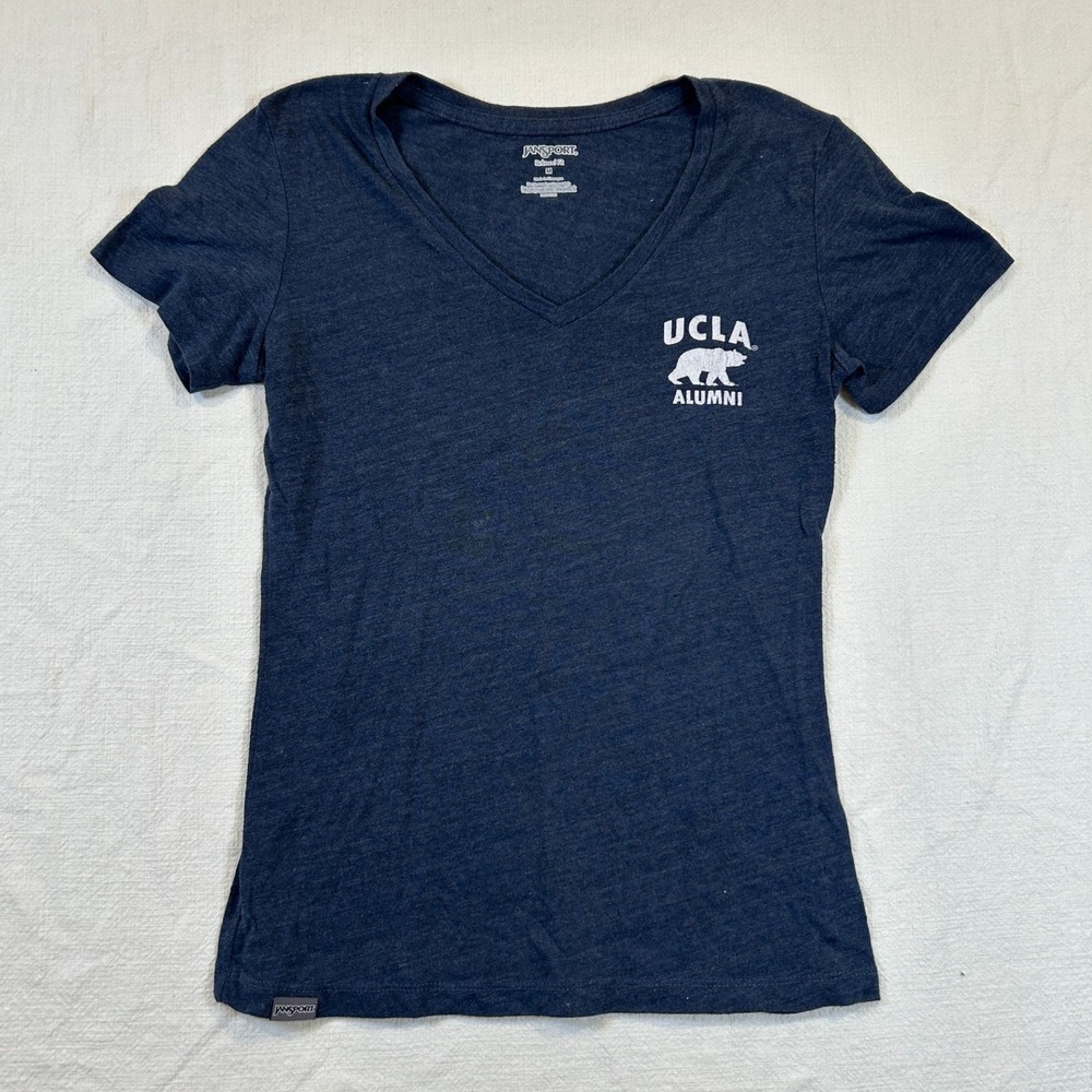 Jansport UCLA Alumni T-Shirt Womens Navy Blue V-Neck Relaxed Fit Heathered Med